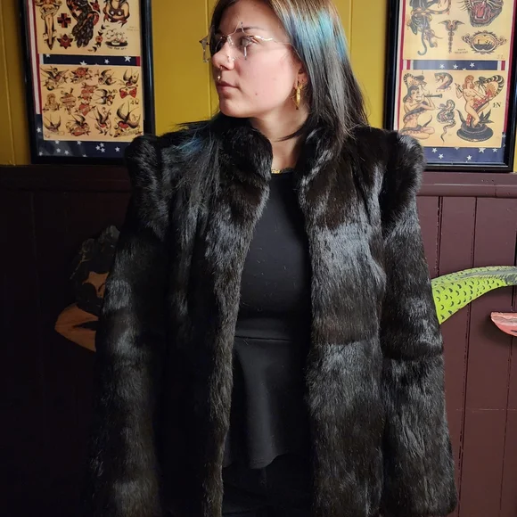 Vintage Black Rabbit Fur Coat - Picture 3 of 7